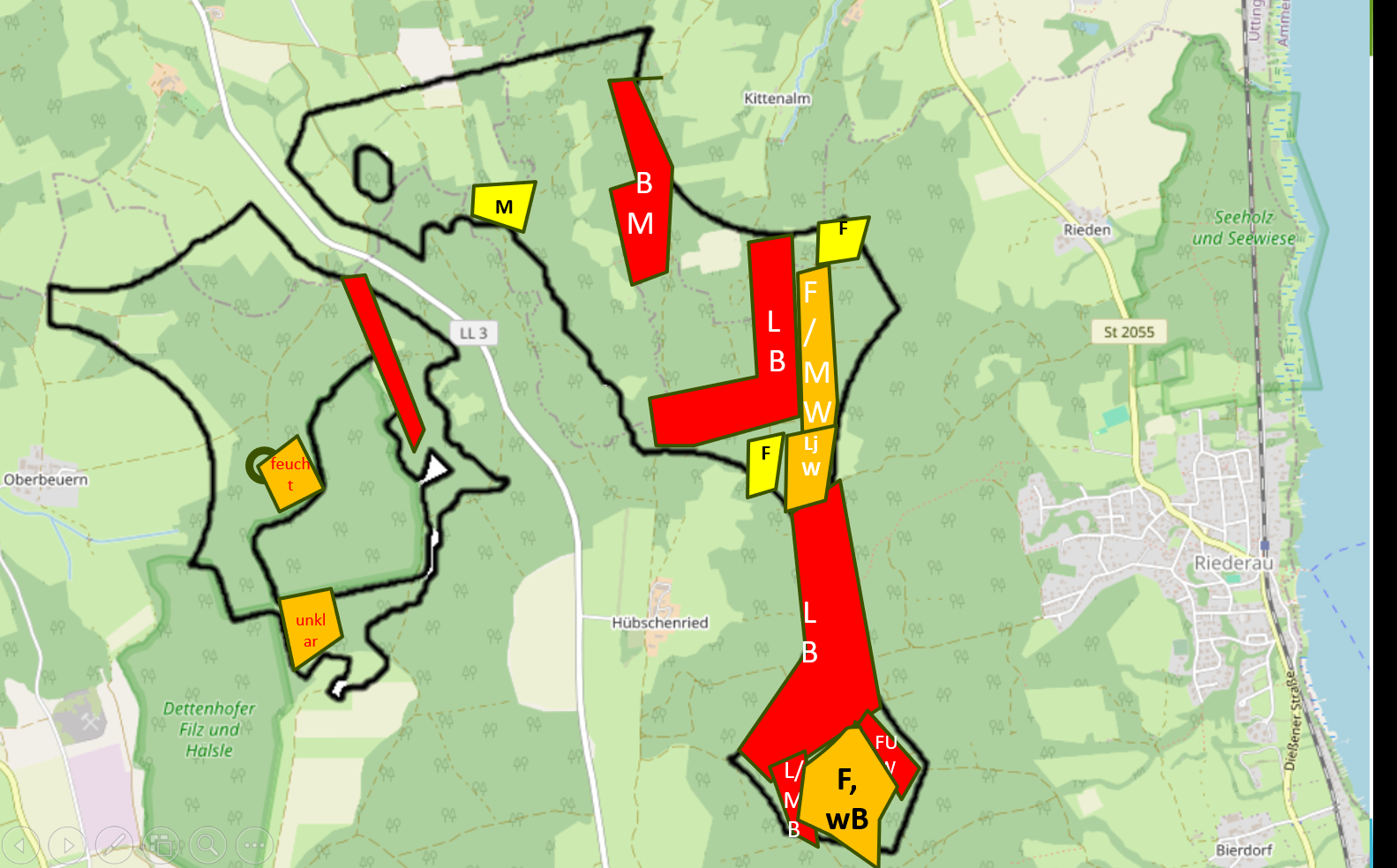 Windkraft Vorranggebiet mit Erkenntnissen aus Begehung BN_Quelle GooglStreetMap nachgezeichnet